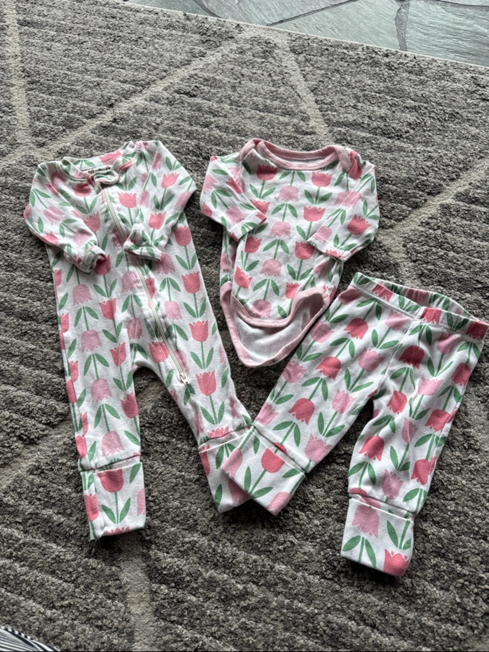 Pink Tulip Print Baby Matching Set